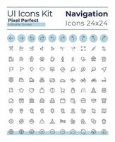 Verfolgung echt Zeit Ort Pixel perfekt linear ui Symbole Satz. Geographisches Positionierungs System Werkzeug. genau Richtungen, Karten. Gliederung isoliert Benutzer Schnittstelle Elemente. editierbar Schlaganfall vektor