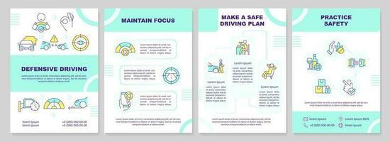 Fahren Sicherheit Broschüre Vorlage. Straße Regeln. Flugblatt Design mit linear Symbole. editierbar 4 Vektor Layouts zum Präsentation, jährlich Berichte