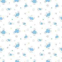 vektor sömlösa barnsliga mönster av blå moln doodle linjer och mångfärgade små prickar på en transparent bakgrund platt stil