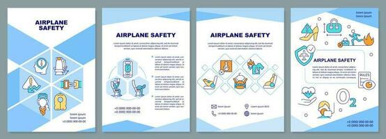 Flugzeug Sicherheit Blau Broschüre Vorlage. Notfall Evakuierung. Flugblatt Design mit linear Symbole. editierbar 4 Vektor Layouts zum Präsentation, jährlich Berichte