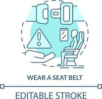 tragen Sicherheitsgurt Türkis Konzept Symbol. Flugzeug Passagier Sicherheit abstrakt Idee dünn Linie Illustration. Schulter Geschirre. isoliert Gliederung Zeichnung. editierbar Schlaganfall vektor
