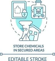 Lagra kemikalier i säkrad områden turkos begrepp ikon. förbereda för tornado på Hem abstrakt aning tunn linje illustration. isolerat översikt teckning. redigerbar stroke vektor