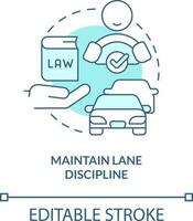 pflegen Fahrbahn Disziplin Türkis Konzept Symbol. verbreitet Fahren Sicherheit Regel abstrakt Idee dünn Linie Illustration. isoliert Gliederung Zeichnung. editierbar Schlaganfall vektor