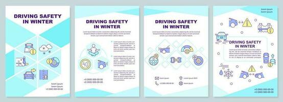 Fahren Sicherheit im Winter Broschüre Vorlage. Flugblatt Design mit linear Symbole. editierbar 4 Vektor Layouts zum Präsentation, jährlich Berichte