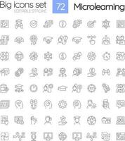 Mikrolernen linear Symbole Satz. Technologie verwenden. liefern höchst Wirksam Lernen. anpassbar dünn Linie Symbole. isoliert Vektor Gliederung Illustrationen. editierbar Schlaganfall