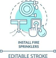 Installieren Feuer Sprinkler Türkis Konzept Symbol. wild Feuer Sicherheit abstrakt Idee dünn Linie Illustration. Schutz System. isoliert Gliederung Zeichnung. editierbar Schlaganfall vektor