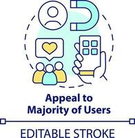 överklagande till majoritet av användare begrepp ikon. fördel av mobil först design abstrakt aning tunn linje illustration. isolerat översikt teckning. redigerbar stroke vektor