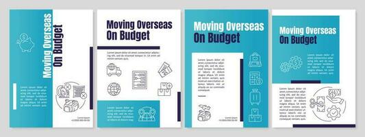 ziehen um Übersee- auf Budget blaugrün Broschüre Vorlage. billig ziehen um. Flugblatt Design mit linear Symbole. editierbar 4 Vektor Layouts zum Präsentation, jährlich Berichte