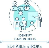 identifizieren Lücken im Kompetenzen Türkis Konzept Symbol. Mentoring Beziehung Tor abstrakt Idee dünn Linie Illustration. isoliert Gliederung Zeichnung. editierbar Schlaganfall vektor