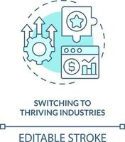 växlande till blomstrande industrier turkos begrepp ikon. försäljning prospektering Metod abstrakt aning tunn linje illustration. isolerat översikt teckning. redigerbar stroke vektor