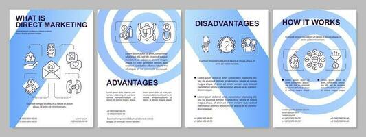 Direkte Marketing im Geschäft Blau Broschüre Vorlage. Der Umsatz Strategie. Flugblatt Design mit linear Symbole. 4 Vektor Layouts zum Präsentation, jährlich Berichte