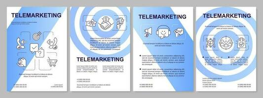 Telemarketing Kampagne Blau Broschüre Vorlage. Der Umsatz mit Telefon Anrufe. Flugblatt Design mit linear Symbole. 4 Vektor Layouts zum Präsentation, jährlich Berichte