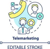 Telemarketing Konzept Symbol. Verkauf durch Telefon. Art von Direkte Marketing abstrakt Idee dünn Linie Illustration. isoliert Gliederung Zeichnung. editierbar Schlaganfall vektor