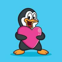 söt pingvin med hjärta tecknad serie vektor