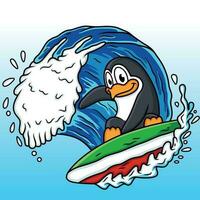 Pinguine abspielen Surfen mit das Wellen vektor