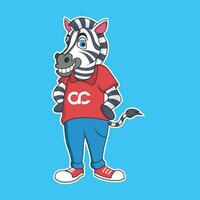 Zebra Karikatur mit Süss lächeln. Tier Vektor Symbol Illustration, isoliert auf Blau Hintergrund