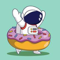 süß Karikatur Astronaut mit Krapfen. süß Karikatur Vektor Illustration.