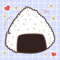 kawaii Essen von Reis Onigiri. Vektor Hand gezeichnet süß Karikatur Illustration Logo Symbol. Japan Anime, Manga Stil Konzept Design