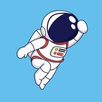 söt tecknad serie astronaut flygande i Plats, tecknad serie vektor illustration på blå bakgrund.