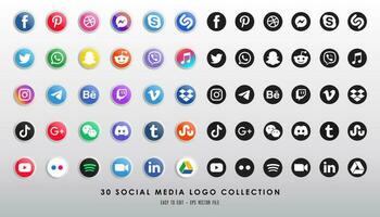 Sammlung beliebter Social-Media-Logos. facebook, instagram, twitter, linkedin, youtube, Telegramm, vimeo, snapchat, whatsapp. realistisches Redaktionsset. vektor