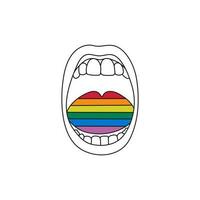 Mensch Mund mit Regenbogen Zunge. lgbt Symbol. Linie Kunst. Stolz, Freiheit unterzeichnen. Hand gezeichnet Vektor Illustration.