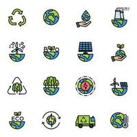 värld miljö dag ikon uppsättning. natur förnybar energi ikoner. eco vänlig. jord dag ekologi översikt vektor ikon illustration tecken ,miljö , spara energi, eco