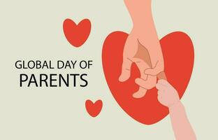 Lycklig föräldrar dag. de barn innehar de föräldrar hand, på en bakgrund i de form av en hjärta. vektor kärlek illustration för värld föräldrar dag