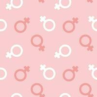 sömlös mönster med kvinna symboler på en rosa bakgrund. pastell färger. bakgrund, skriva ut, textil, vektor