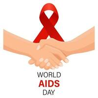 Welt AIDS Tag. Hand halten Hand und rot Bewusstsein Schleife. Banner, Poster, Vektor