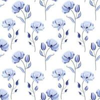nahtlos Muster, zart Blau Blumen auf ein Weiß Hintergrund. drucken, Blumen- Hintergrund, Textil, Vektor
