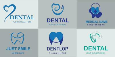 dental logotyp packa design. dental vård logotyp bunt vektor fri vektor. medicinsk logotyp uppsättning tänder vård och hälsa begrepp.