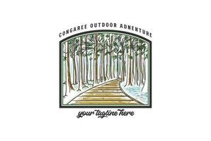 Jahrgang retro amerikanisch Congaree Wald National Park zum draussen Abenteuer t Hemd Logo Illustration vektor