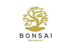 orientalisk bonsai konst japansk mini små växt träd på pott silhuett logotyp design vektor