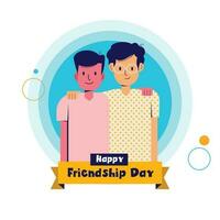Lycklig vänskap dag hälsning kort med två vänner kramas tillsammans för särskild händelse firande vektor