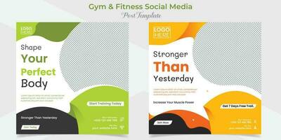 Fitnessstudio Fitness Sozial Medien Post und Platz Flyer Post Banner Vorlage Design Paket vektor