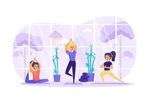 kvinnor gör yoga asanas i studio koncept vektorillustration av människor karaktärer i platt design vektor