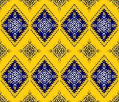 etnisk folk geometrisk sömlös mönster i gul och blå vektor