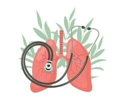 gesund Mensch Lunge mit ein Stethoskop auf ein Hintergrund von Blätter und Blumen. Medizin Konzept, Atemwege System. Vektor