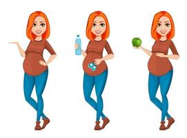 schöne schwangere Frau Zeichentrickfigur vektor