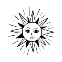 Sol med ansikte enkel teckning i klotter stil vektor