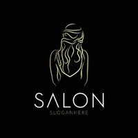 erstellen ein elegant Geschäft Logo Salon Design mit Illustration von ein schön Frau vektor