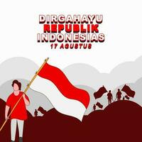 Indonesien Unabhängigkeit Tag Gruß Karte Design auf 17 .. August, Illustration Design mit indonesisch Flagge und Band vektor