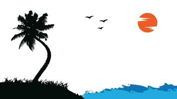 Palme Baum Silhouette im das Meer Strand Sommer- Landschaft. vektor