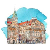 oradea Rumänien Aquarell Hand gezeichnet Illustration isoliert auf Weiß Hintergrund vektor