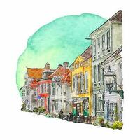 bergen hordaland Aquarell Hand gezeichnet Illustration isoliert auf Weiß Hintergrund vektor