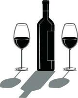 Flasche von Wein und zwei Gläser, isoliert Hintergrund. vektor