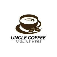 farbror kaffe kopp och kaffe bönor logotyp vektor