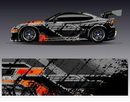 bil wrap design vektor. grafisk abstrakt stripe racing bakgrund kit designs för wrap fordon racer bil rally äventyr och livery vektor