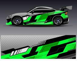 bil wrap design vektor. grafisk abstrakt stripe racing bakgrund kit designs för wrap fordon racer bil rally äventyr och livery vektor