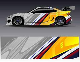 bil wrap design vektor. grafisk abstrakt stripe racing bakgrund kit designs för wrap fordon racer bil rally äventyr och livery vektor